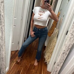 MOTHER Indigo Straight Leg Jeans tripper ankle fray 26